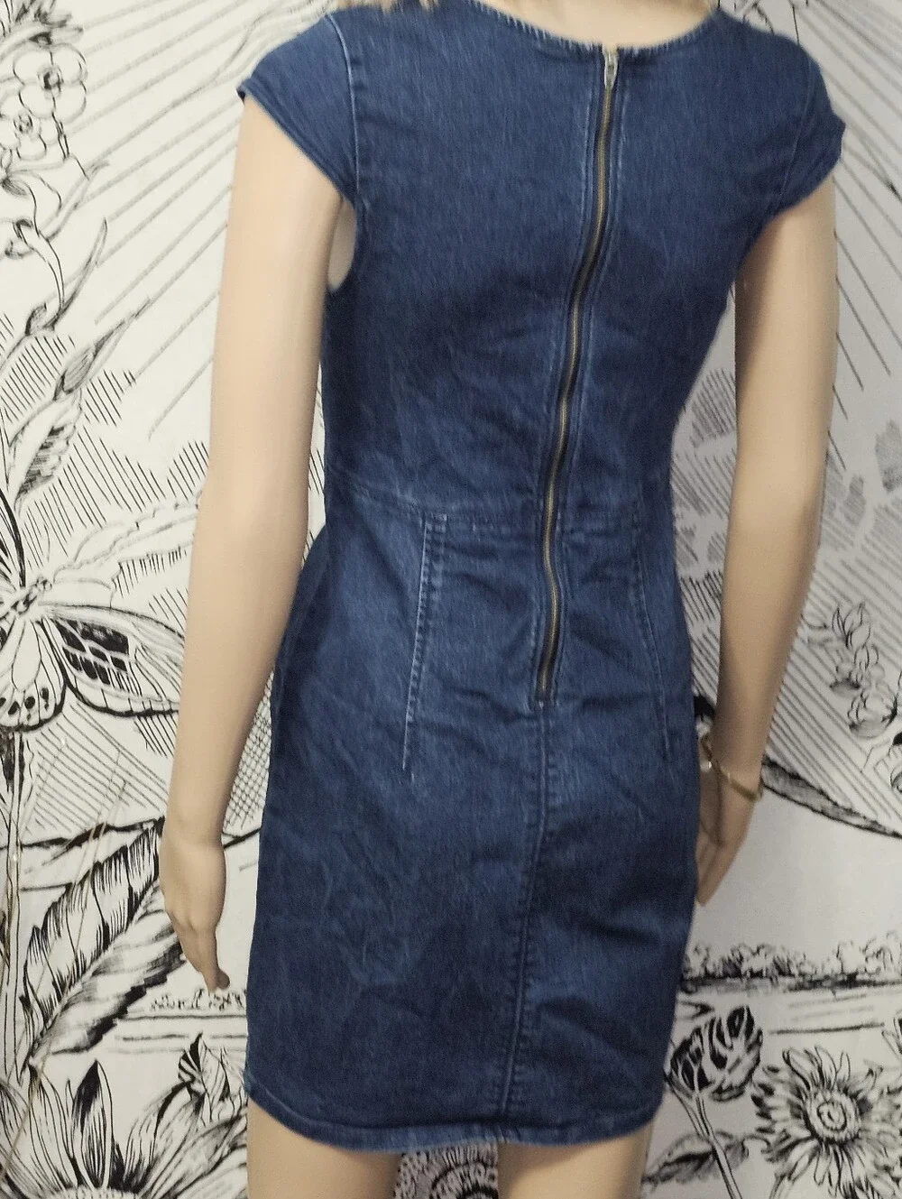 Free People XS Cotton/poly Blend Denim Cap Sleeve Zippered Back Dress